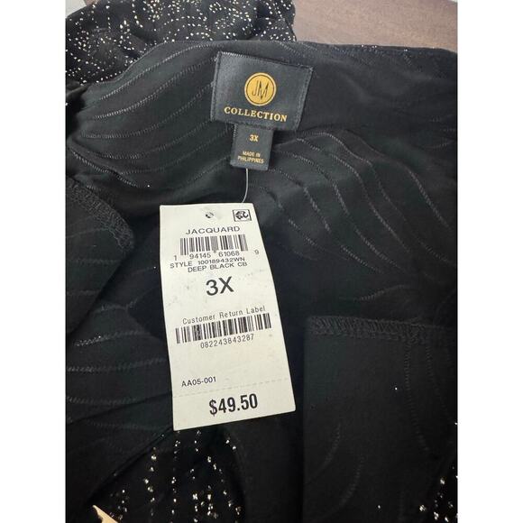 JM Collection Black, Sparkle Jacquard 3/4 Sleeve Blouse w/Detail on Neckline 3X - Picture 8 of 10
